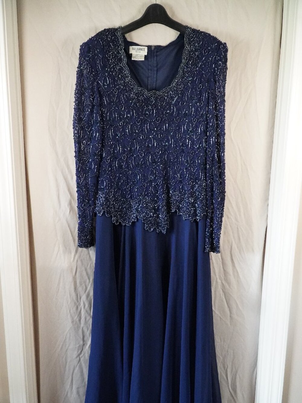 Vintage Brilliante navy blue beaded sleeved maxi dress